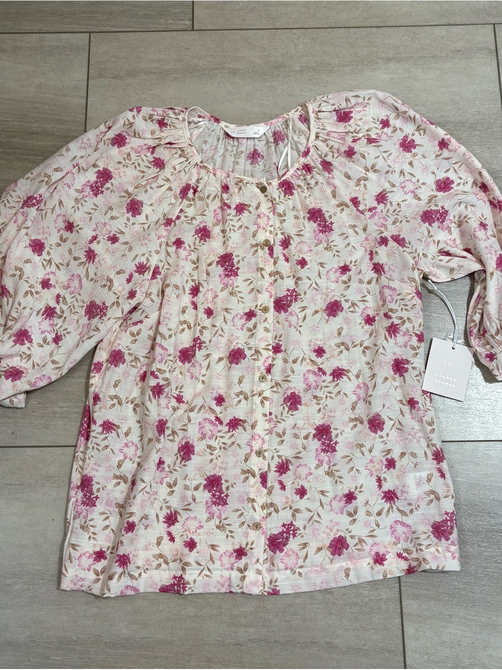LC Lauren Conrad Pink Floral Button-Front Blouse